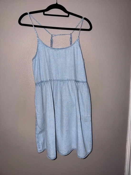 American Eagle Outfitters Light Blue Denim Spaghetti Strap Mini Dress - Picture 2 of 8